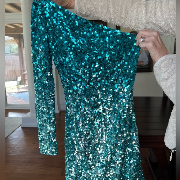 SHERRI HILL /ombré, one shoulder, sparkly dress/ size 00 (fits like 2) - Picture 1 of 6